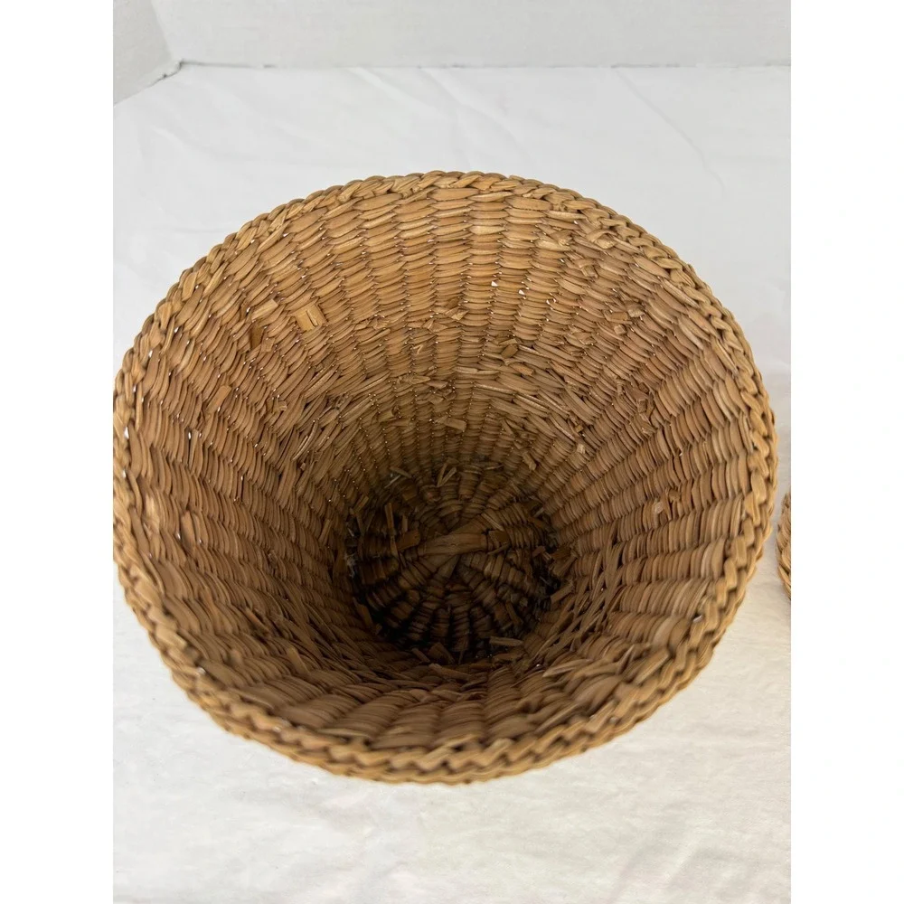 VTG Set of 2 Woven Wicker‎ Rattan Baskets Tapered Storage Planters Boho Decor